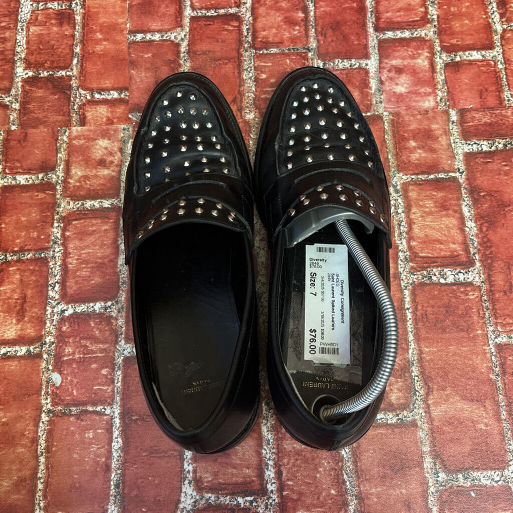 Saint Laurent Spiked Loafers Blk/Silver 7