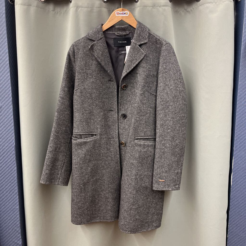 Tahari Wool Trench Hand Made Grey Size Small Ladies