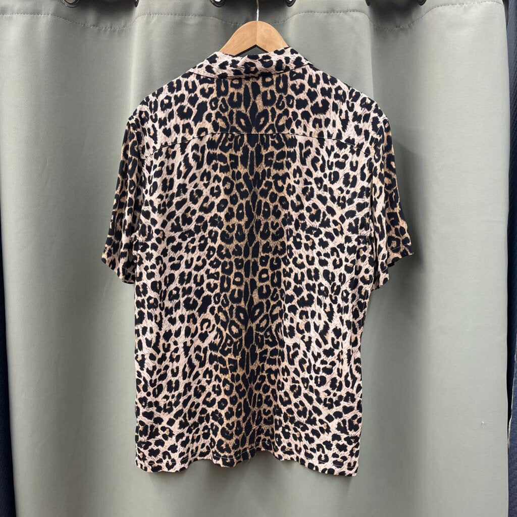 Allsaints Cheetah Print Short Sleeve Button Down Size M Mens