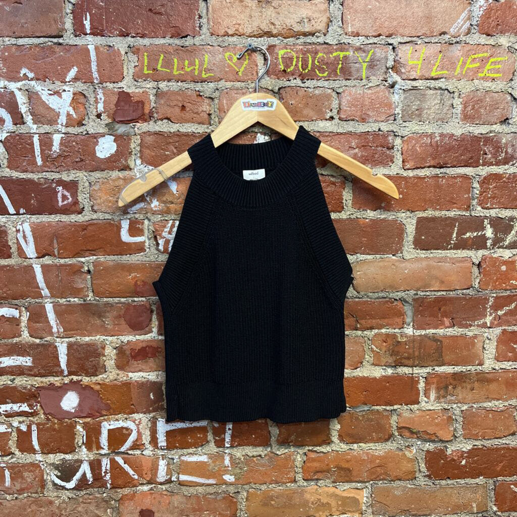 Wilfred Ribbed Black Crop Top Size Small