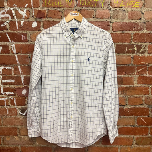 Ralph Lauren Check button Down White blue Size Medium Mens