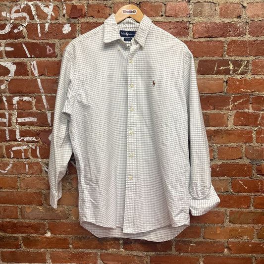 Ralph Lauren Check Cotton Button Down White Blue Size Medium Mens