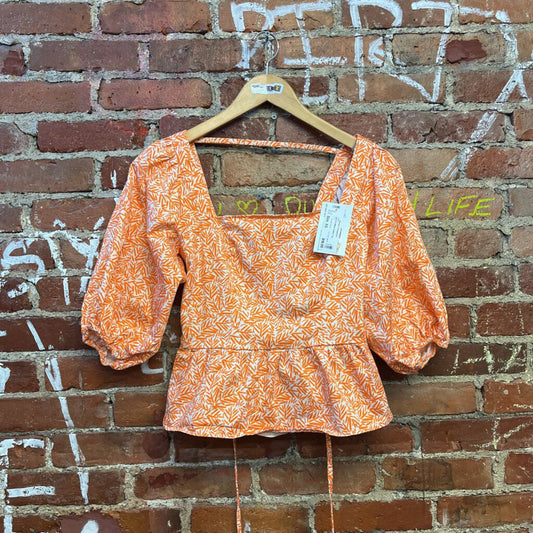 Slate & Willow Peplum Top Orange Floral Size XS