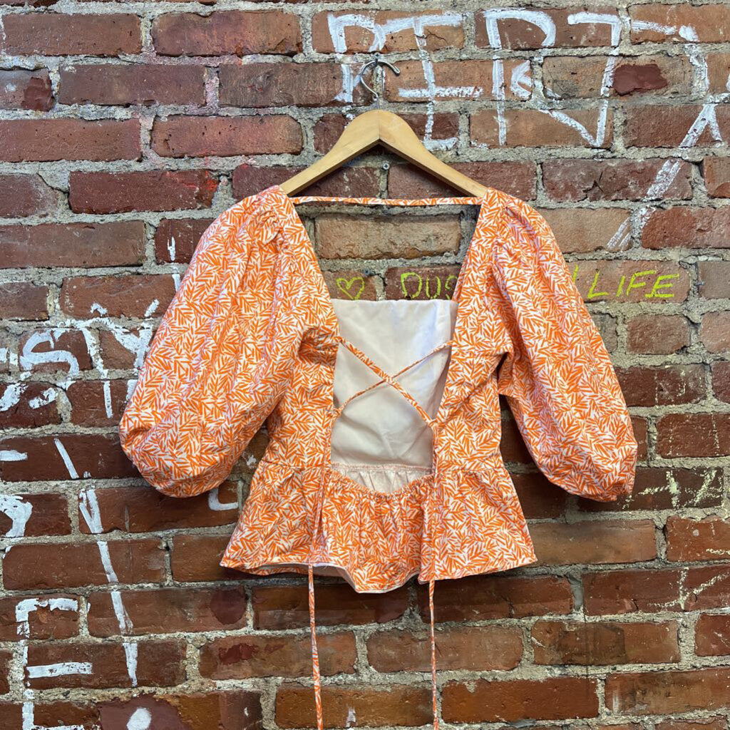 Slate & Willow Peplum Top Orange Floral Size XS