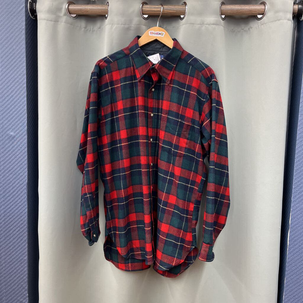 Pendleton Plaid Wool Flannel Shirt Red Size L Mens