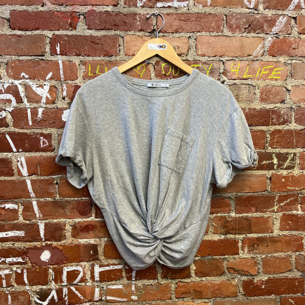 Alexander Wang Scrunch Tee Top Grey Size Large Ladies