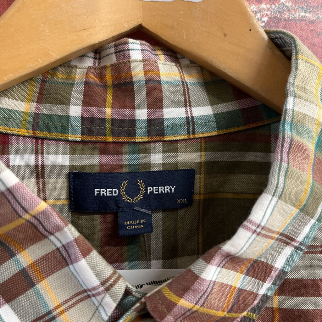 Fred Perry Plaid Button Down Size 2XL Mens