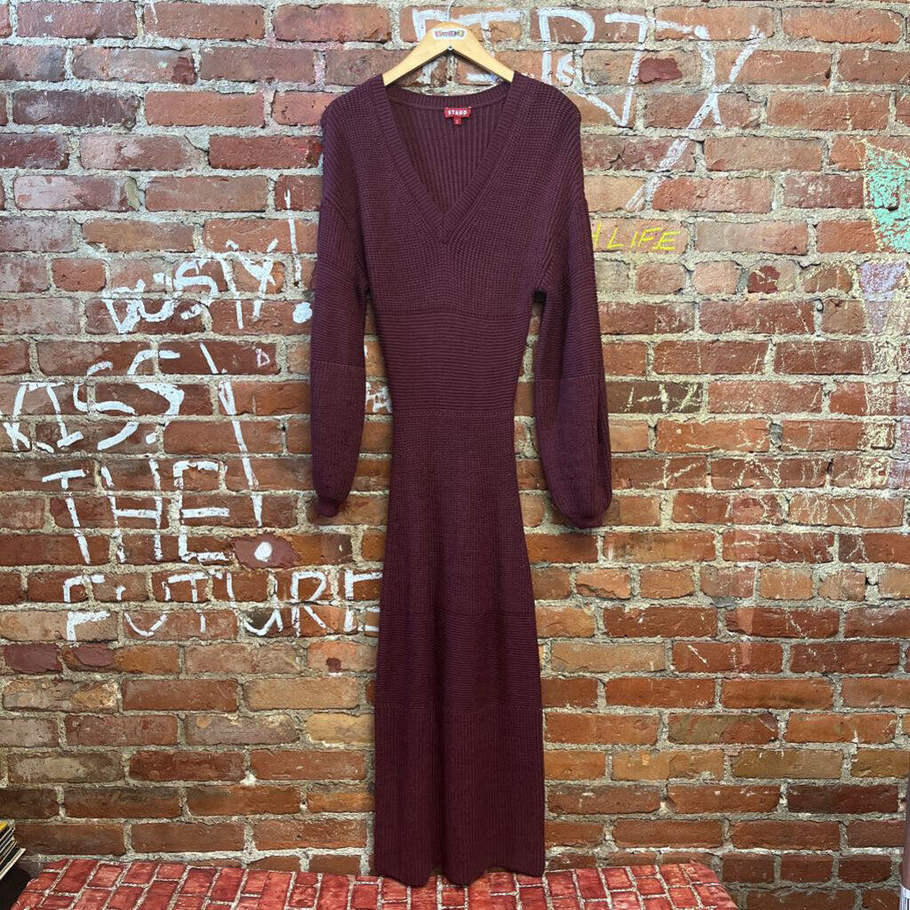 Staud Ribbed Knit Maxi Dress Red Size Small