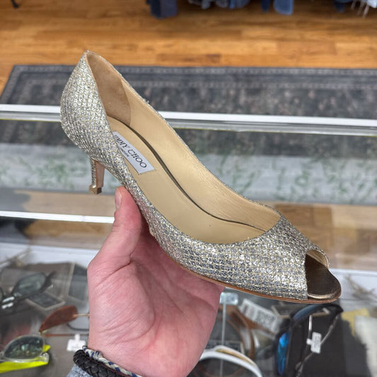Jimmy Choo Silver Sparkle Heels Size 9.5L