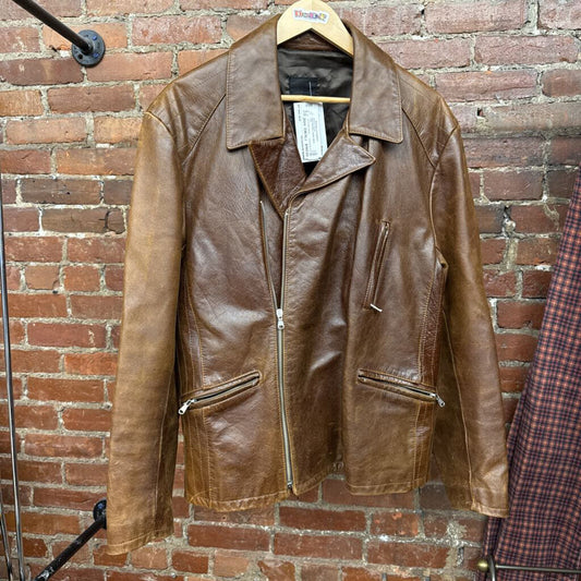 Paul Fontaine Leather Biker Jacket Brown Size XL