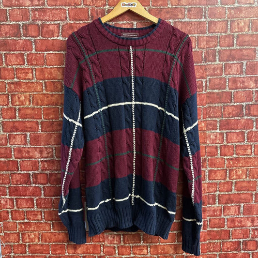 John Ashford Vintage Red and Blue Striped Sweater Men’s Size (L)
