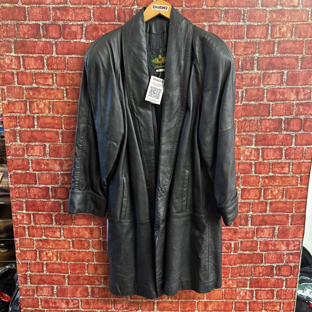 Avanti Black Leather Duster Coat Ladies Size L