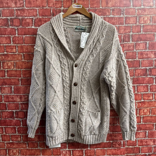 Aran Crafts Grey Beige Knit Cardigan Sweater Men’s Size S