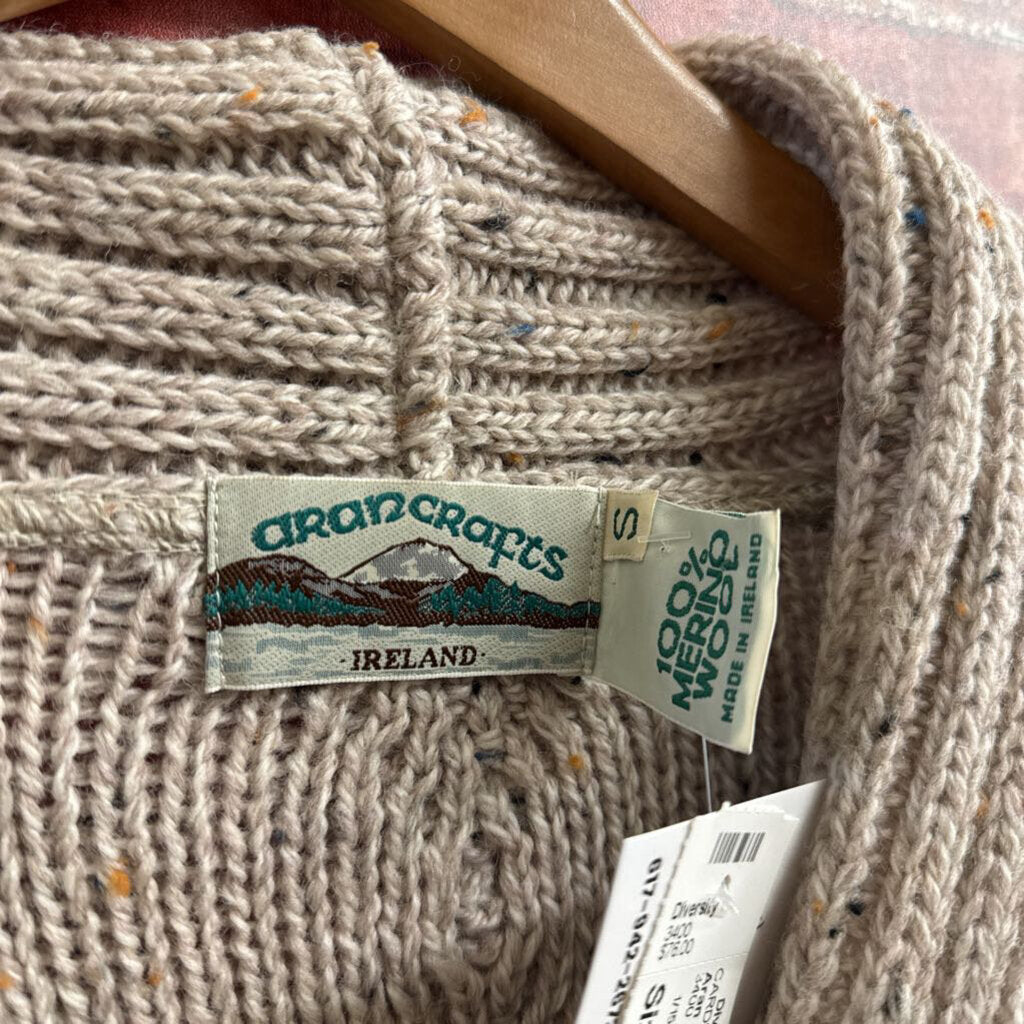 Aran Crafts Grey Beige Knit Cardigan Sweater Men’s Size S