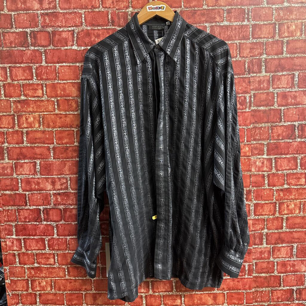 Vintage Versace V2 Black Abstract Striped Button Up Men’s Size M