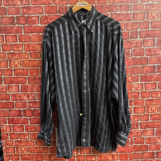 Vintage Versace V2 Black Abstract Striped Button Up Men’s Size M