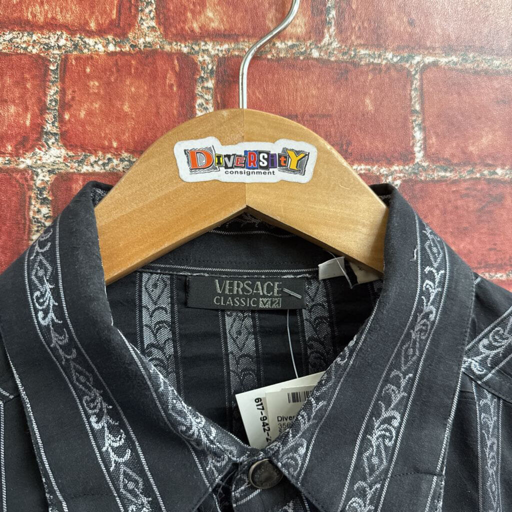 Vintage Versace V2 Black Abstract Striped Button Up Men’s Size M