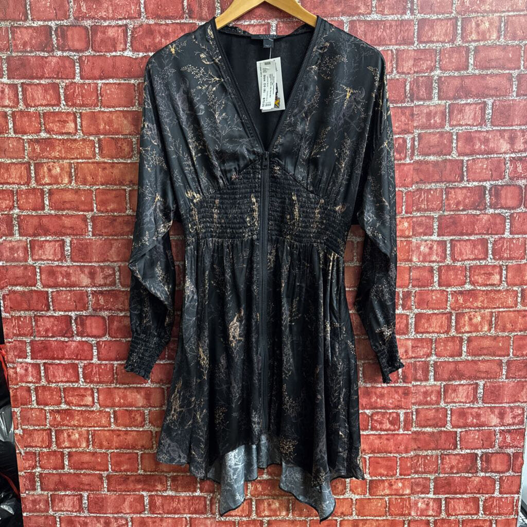 Allsaints Black Silk Floral Mini Dress Size 6
