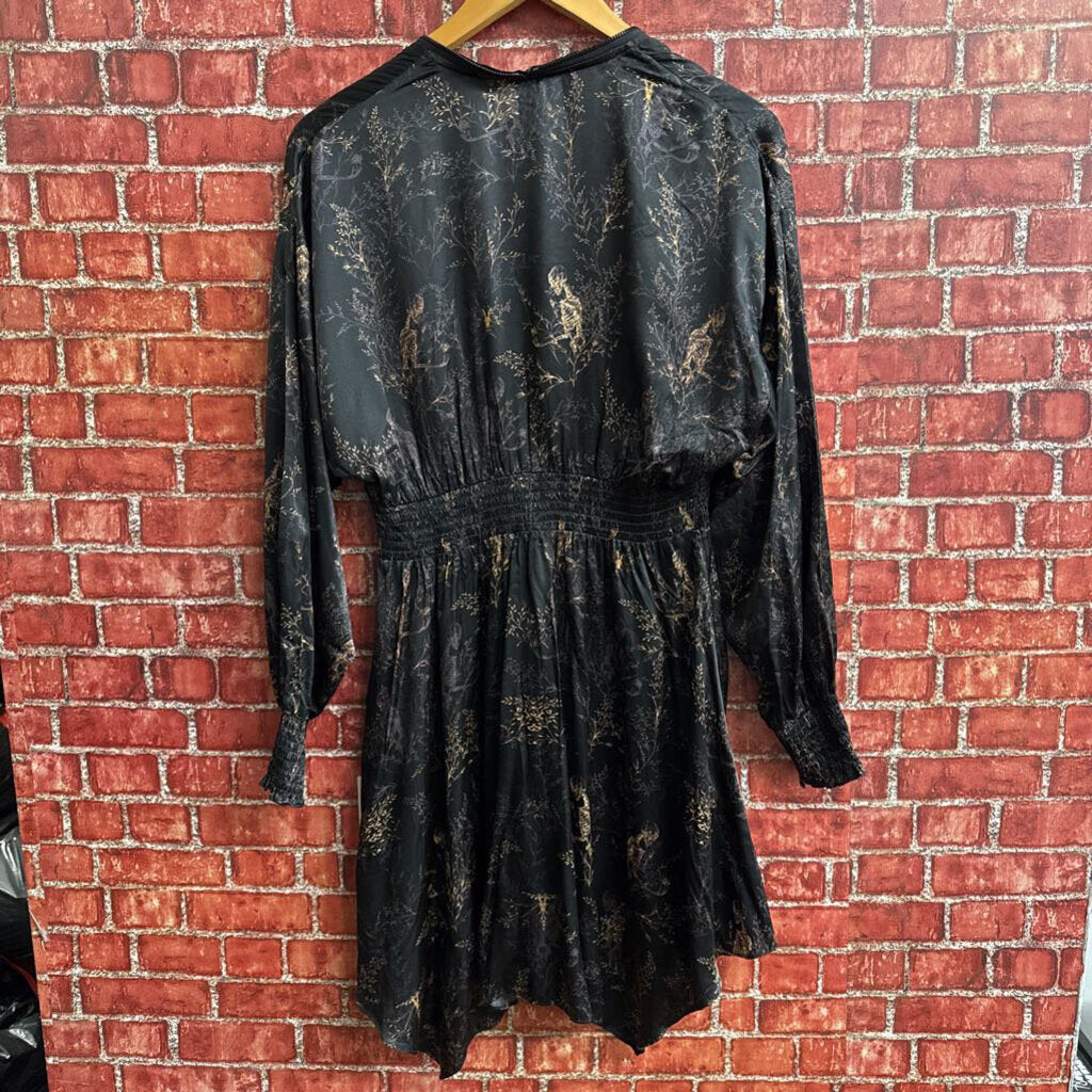 Allsaints Black Silk Floral Mini Dress Size 6