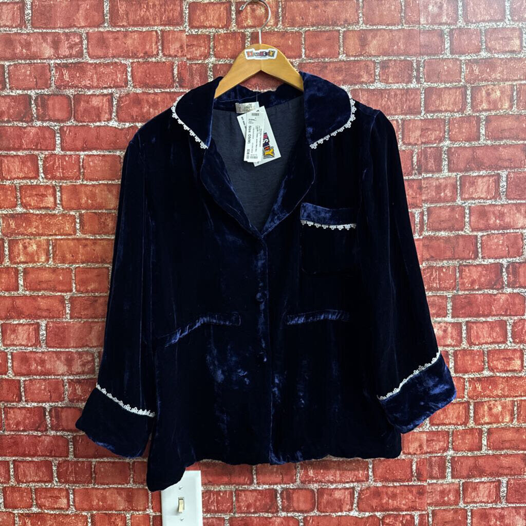 Lelasilk Velour Jacket Blue Ladies Size D5