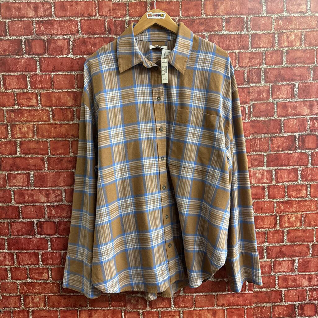 NWT Madewell Brown Plaid Flannel Shirt Ladies Size 2XL