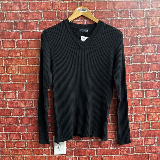 Made In Town Black Ribbed V-Neck Sweater Size L