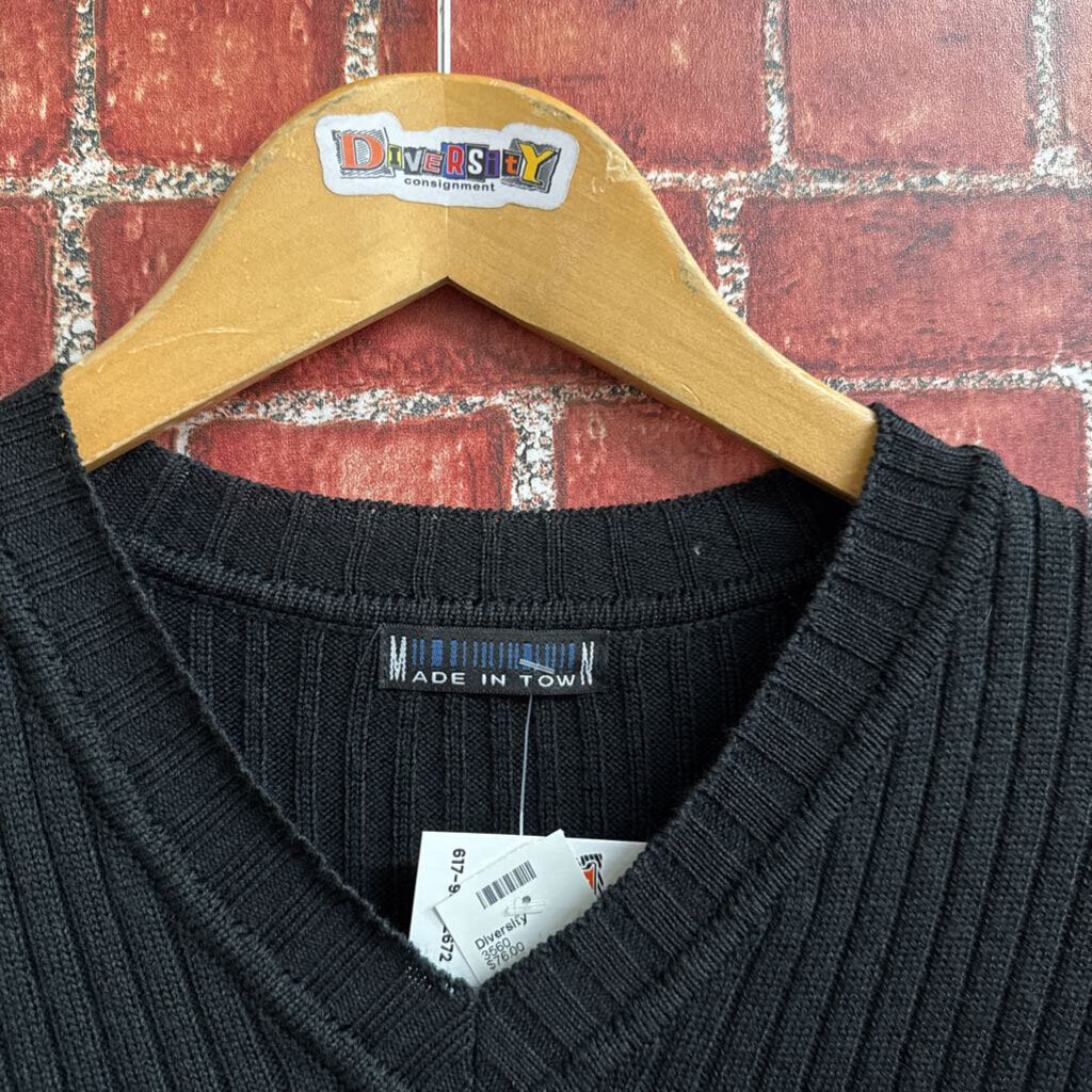 Made In Town Black Ribbed V-Neck Sweater Ladies Size L