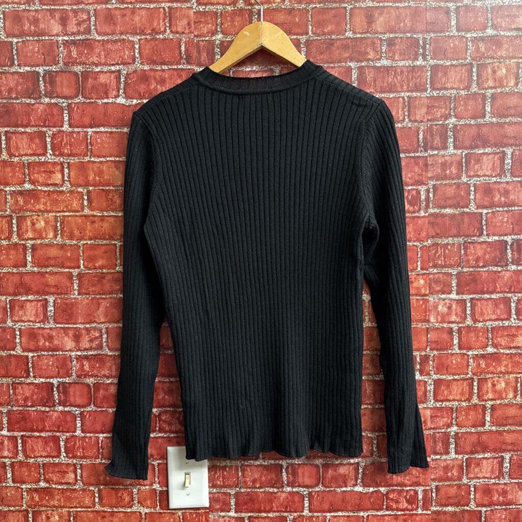 Made In Town Black Ribbed V-Neck Sweater Ladies Size L