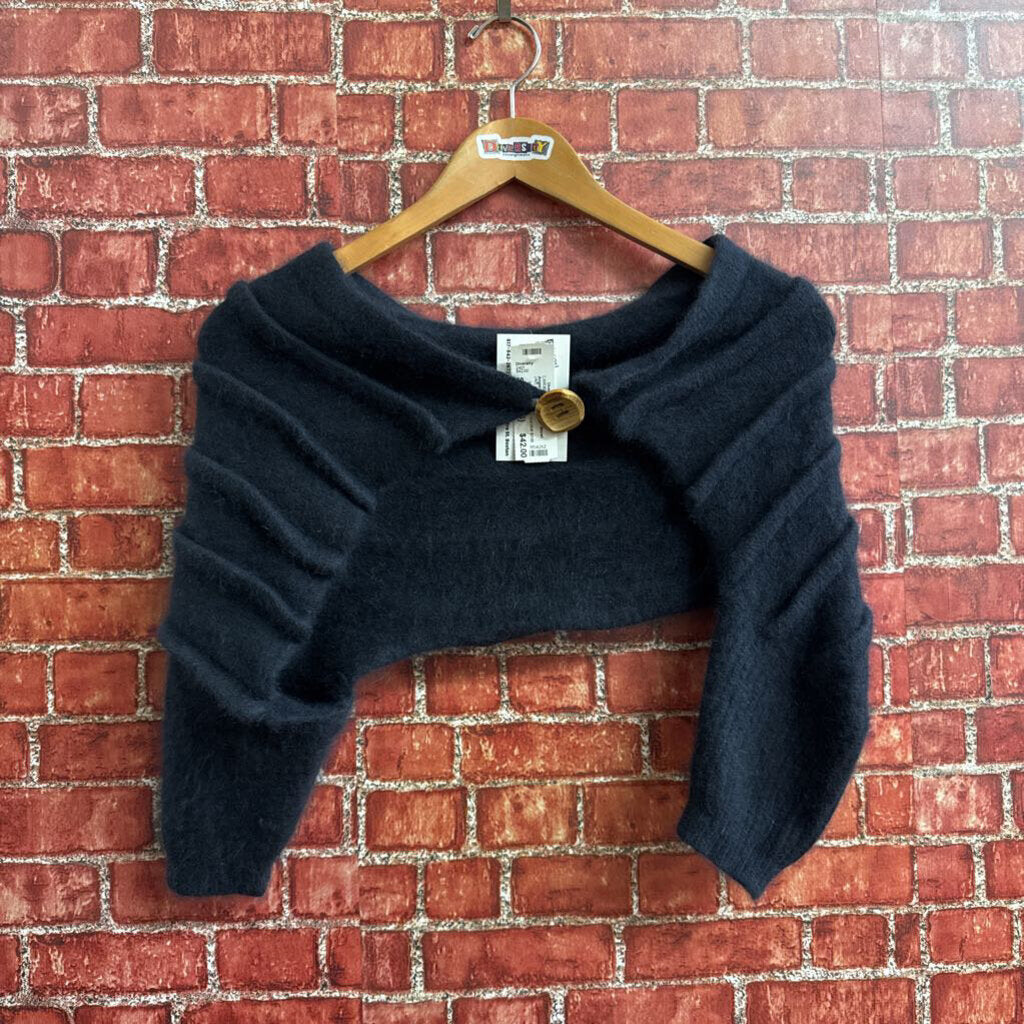 Angora Rabbit Fur Black Shawl Cardigan