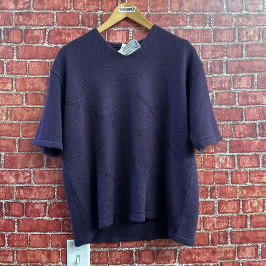 Made in Italy Short Sleeve Sweater Wool Blend Purple Ladies Size XL