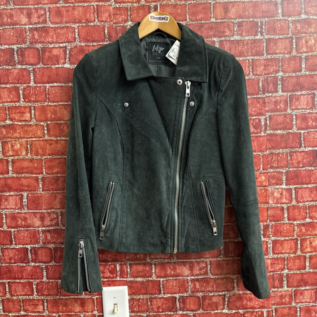 Tokyo Darling Suede Moto Jacket Dark Green Ladies Size M