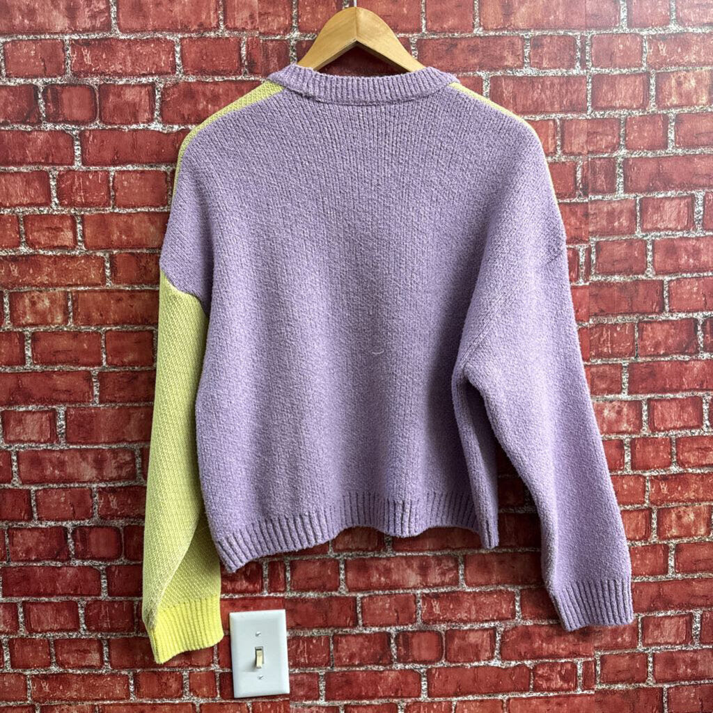 Zara Purple & Green Flower Knit Sweater Ladies Size M