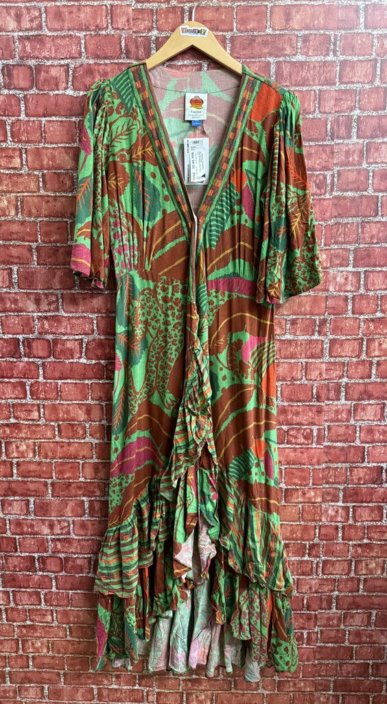 Farm Rio Green & Red Floral Maxi Dress Size S