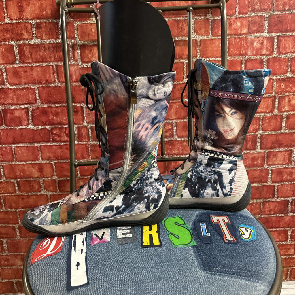 Vintage Mission Leather printed Moto boots Multi Size 36