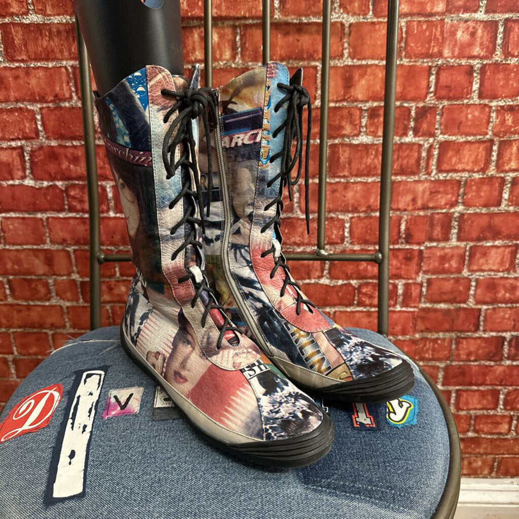 Vintage Mission Leather printed Moto boots Multi Size 36