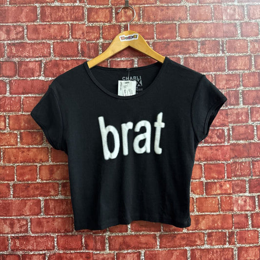 Charlie XCX brat Tee Crop Black/White Ladies Size XL