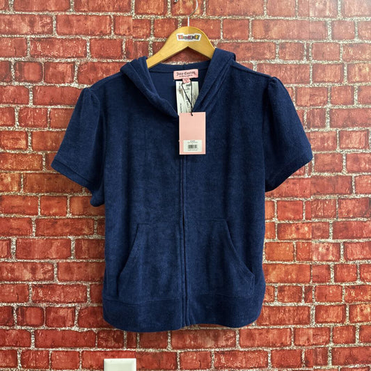 NWT Juicy Couture Zip Hoodie Short Sleeve Terry Cloth Navy Ladies Size L