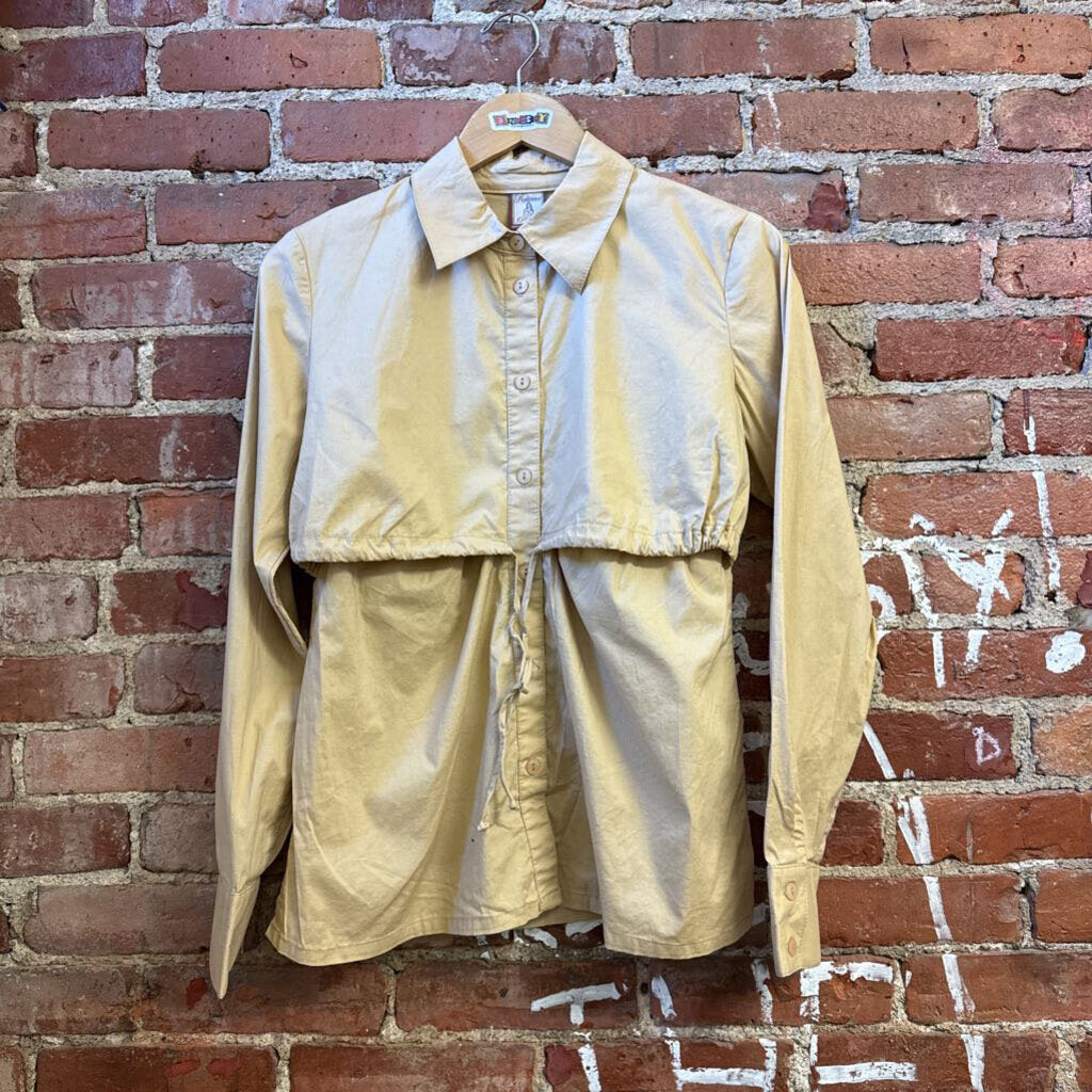 Reserve Privee Brown Drawstring Button Up Top Ladies Size S