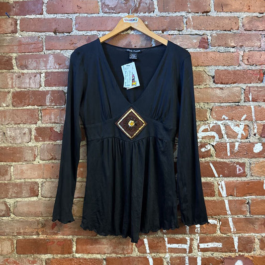 Vintage Simply Irresistible Black V Neck LS Top Ladies Size L