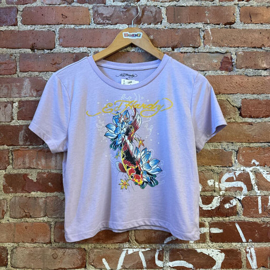 Ed Hardy Purple Cropped Tee Top Ladies Size XL