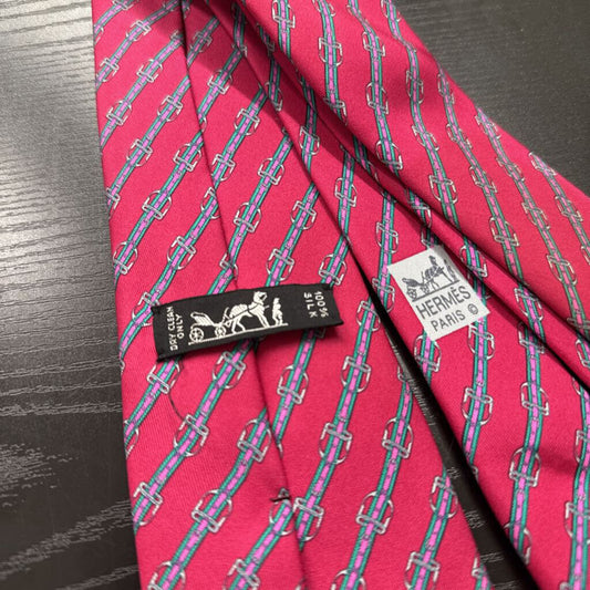 Hermes Silk Printed Tie 812MA Pink