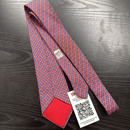 Hermes Silk Printed Tie 7112 FA Blue Red
