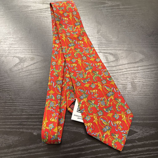 Vintage Salvatore Ferragamo Silk Bird Print Tie Red