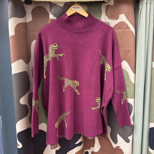 Entro Brown Leopard Pattern Sweater Size M