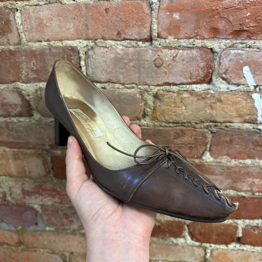 Diana Broussard Brown Leather Corset Style Kitten Heels Size 9.5L