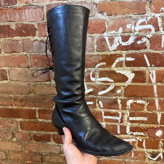 SportMax By MaxMara Black Leather Knee High Boots Size 9.5L