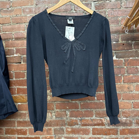 Whistles Black Bow Ribbon LS Top Ladies Size M