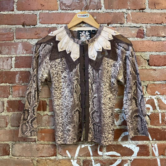 Lamb Snakeskin Sheer cutout Cardigan brown Size D1(M)