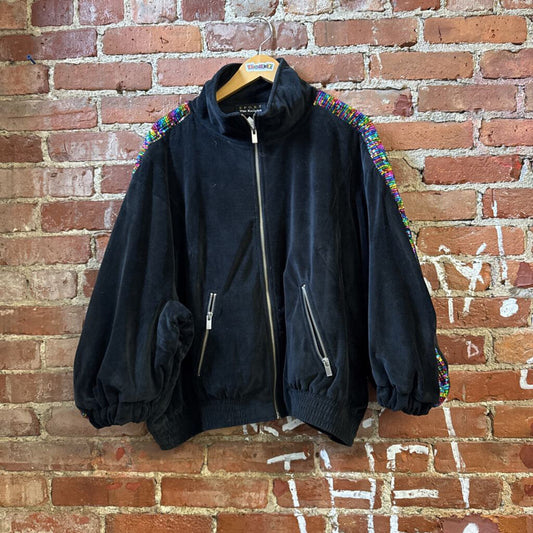 The Kooples Rainbow Sequin Stripe Bomber Jacket Black Size L