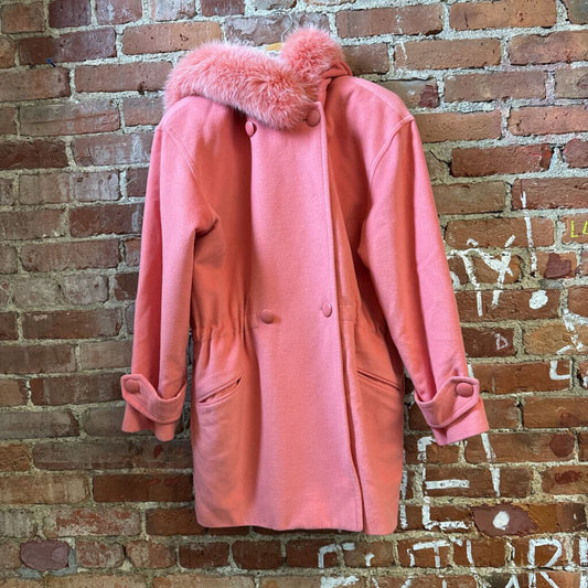 Vintage Electre Paris Pink Fox Fur Hooded Coat Ladies Size L